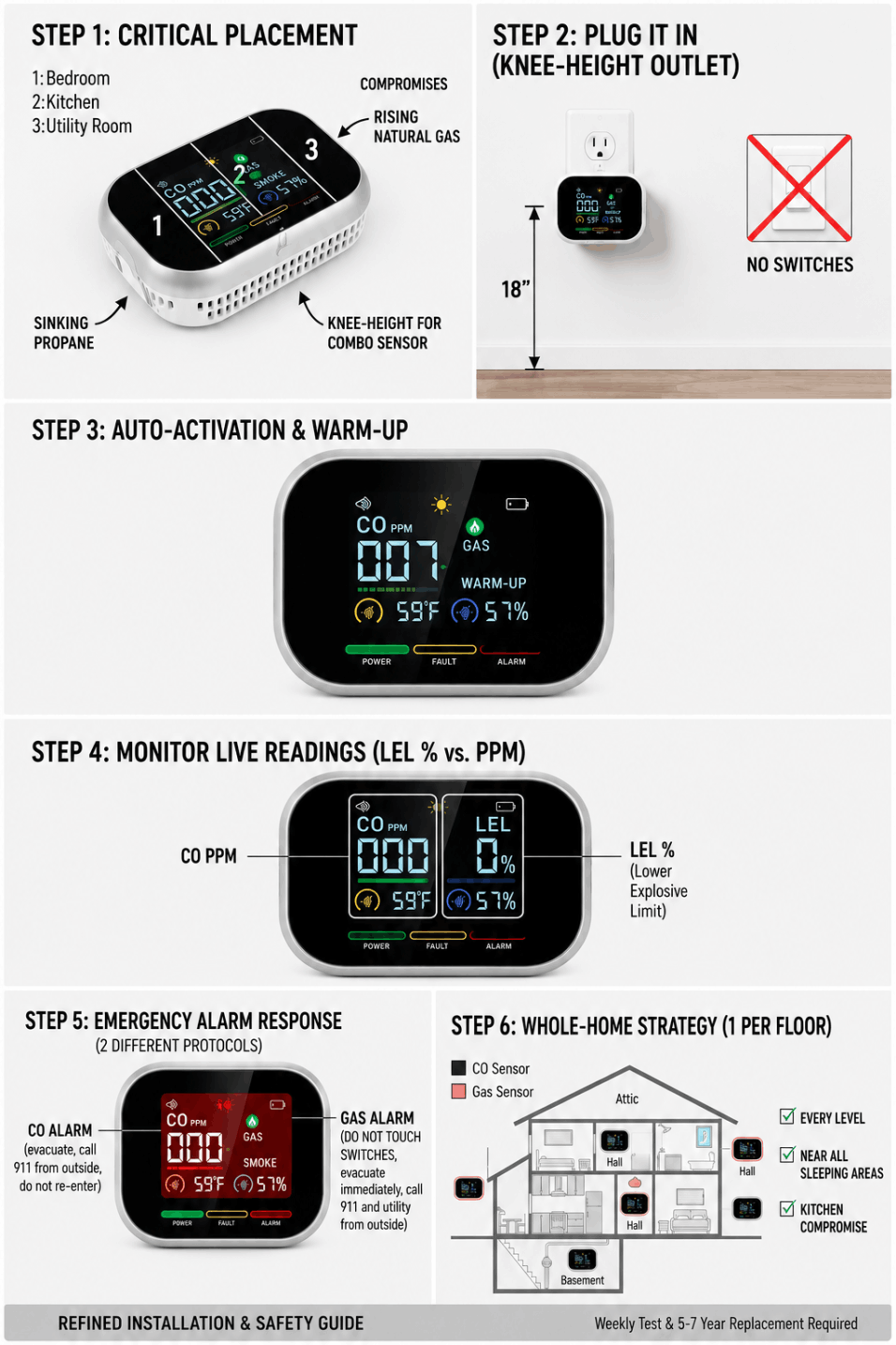 Carbon One Safe Monoxide Detector Use Steps